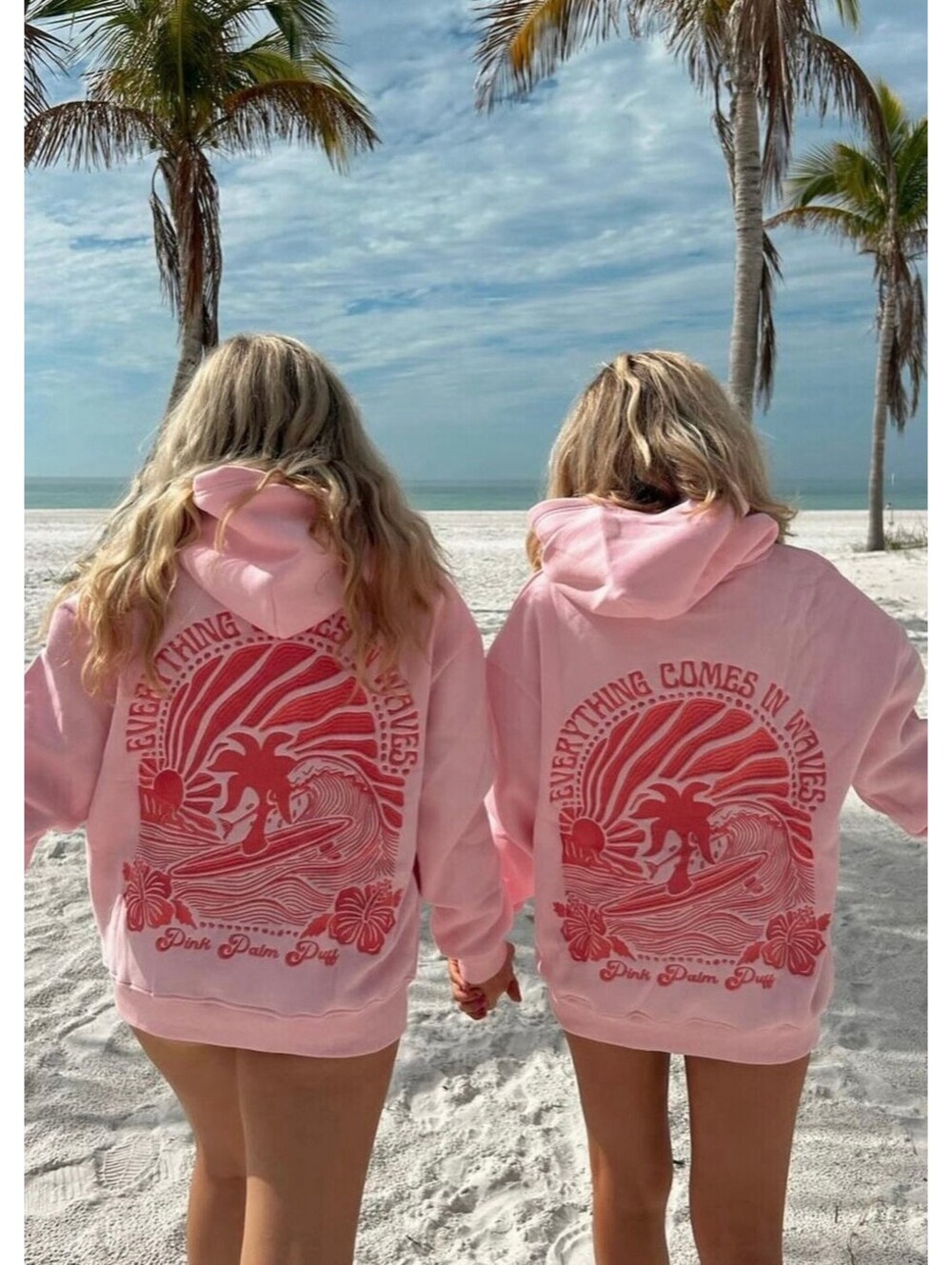 Pink Palm Puff Graphic Hoodie Sweatshirt - Picture 2 of 7